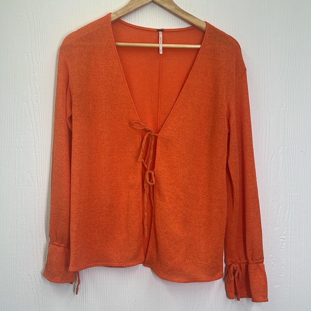 Free People - Hello Hacci Bright Orange Knit Oversized Cardigan Size Medium - Picture 10 of 13